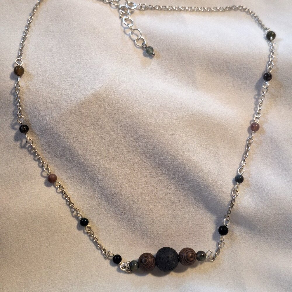 Artisan Handmade Agate Wood Lava Stone Diffuser Bead Necklace